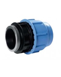 Female threaded polypropylene adaptor for PE pipe with reinforced stainless steel cap
