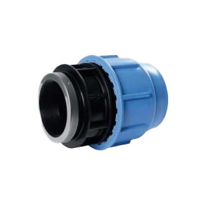 Female threaded polypropylene adaptor for PE pipe with reinforced stainless steel cap