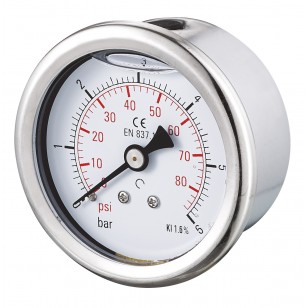 Pressure gauge - Stainless steel casing - Glycerine - Class 1.6 - Brass axial fitting 1/4''G - Ø 50 - Glycerine