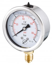 Pressure gauge - Stainless steel casing - Glycerine - Class 1.6 - Brass bottom connection 1/4''G - Ø 63
