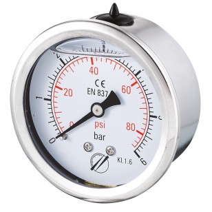 Industrial Pressure gauge - Stainless steel casing - Class 1,6 - Brass axial fitting1/4''G - Ø 63 - Glycerine