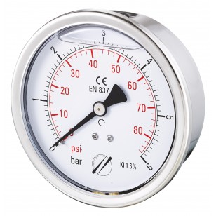 Industrial Pressure gauge - Stainless steel casing - Class 1.6 - Brass axial fitting 1/2''G - Ø 100 - Glycerine