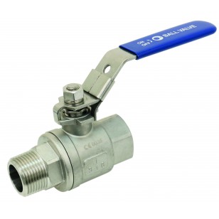 Monobloc stainless steel ball valve M/F 2 pieces - Full bore - Flat blue handle