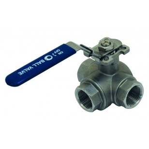 Stainless steel ball valve - 3 femal ways in T - ISO 5211 motorisation support