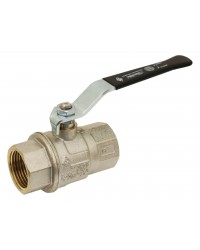 Brass ball valve - F/F - Long threaded series - Full bore - Flat black steel handle