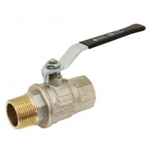 Brass ball valve - M/F - Long threaded series - Full bore - Flat black steel handle